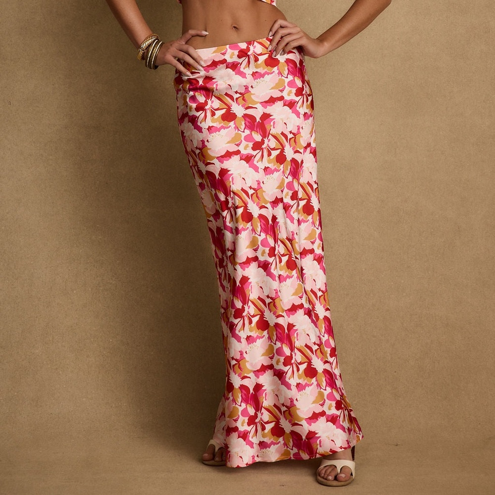 12th Tribe Joelle Pink Floral Maxi Skirt Size S